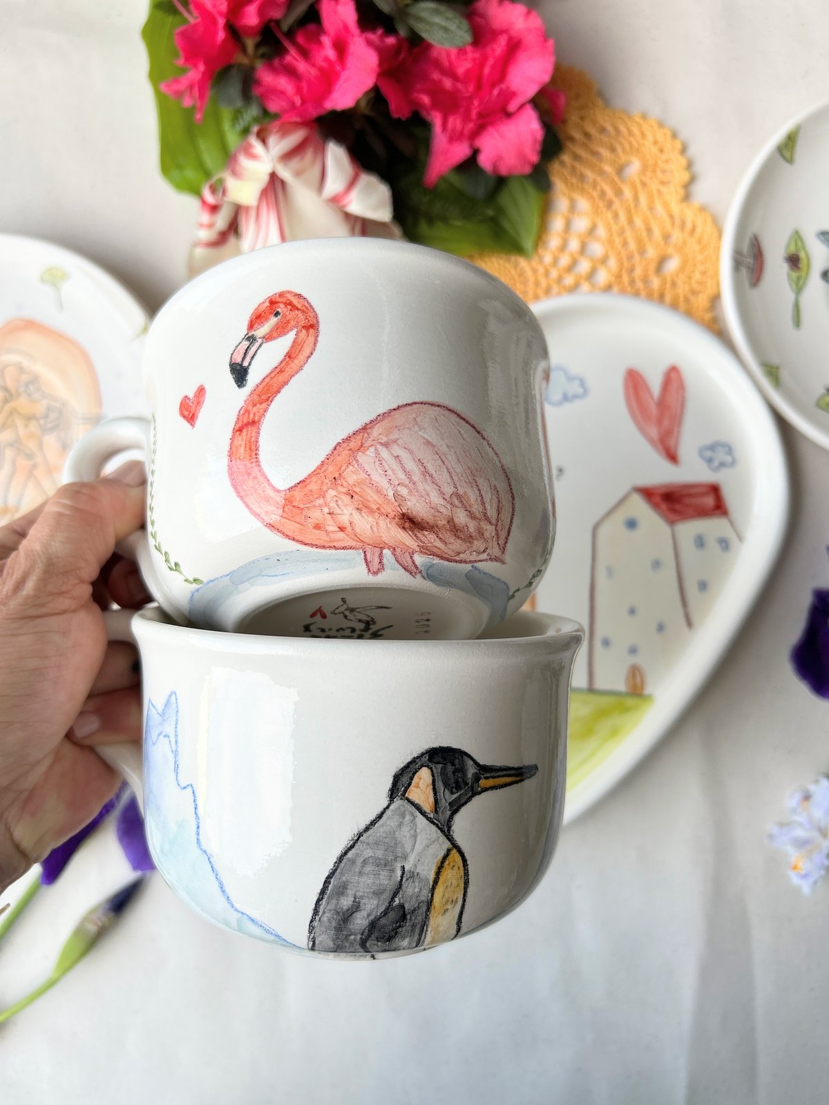 SET VASSOIO CUORE + 2 TAZZE CAFFELLATTE + 2 PORTATOVAGLIOLI