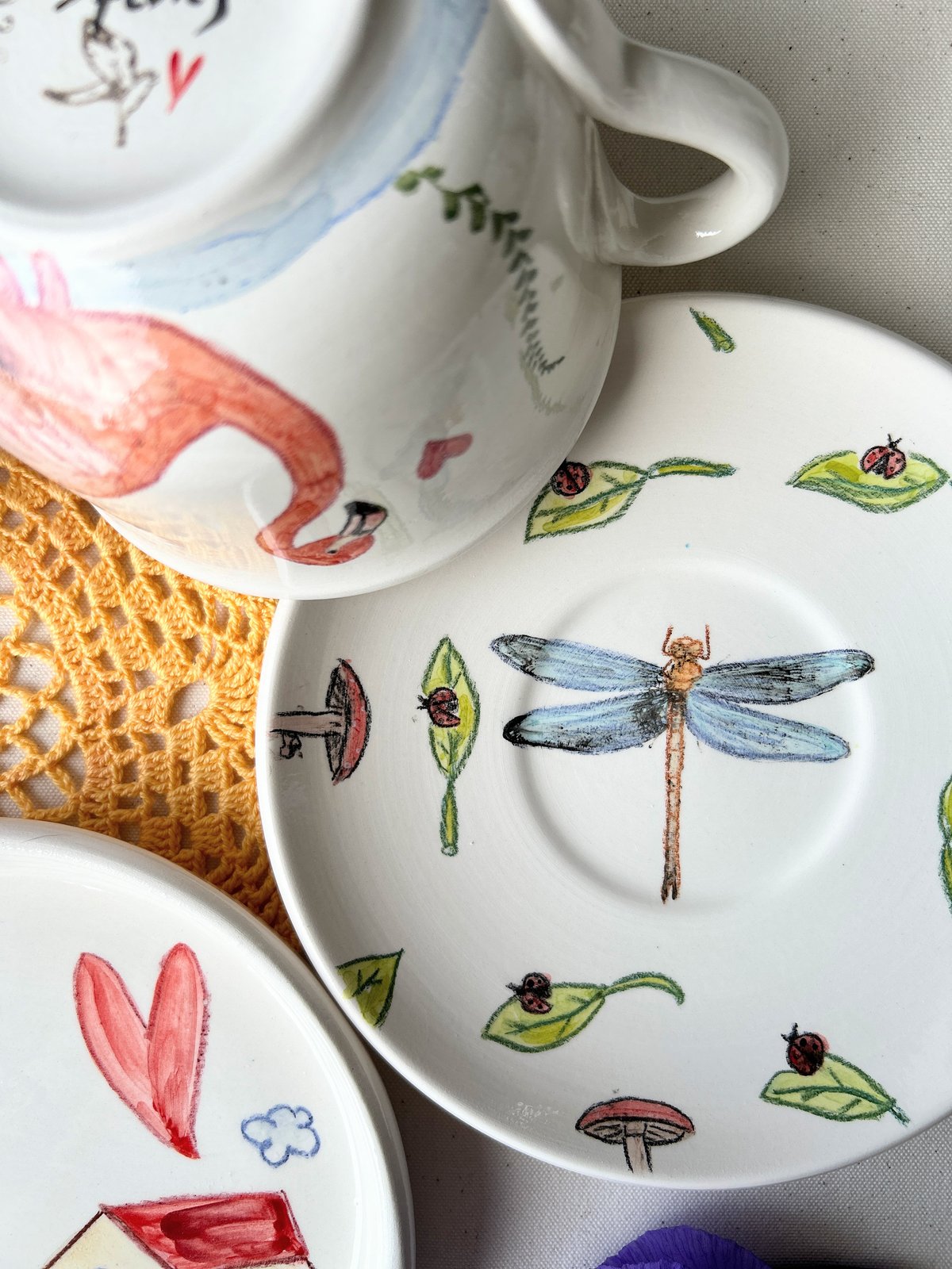 SET VASSOIO CUORE + 2 TAZZE CAFFELLATTE + 2 PORTATOVAGLIOLI