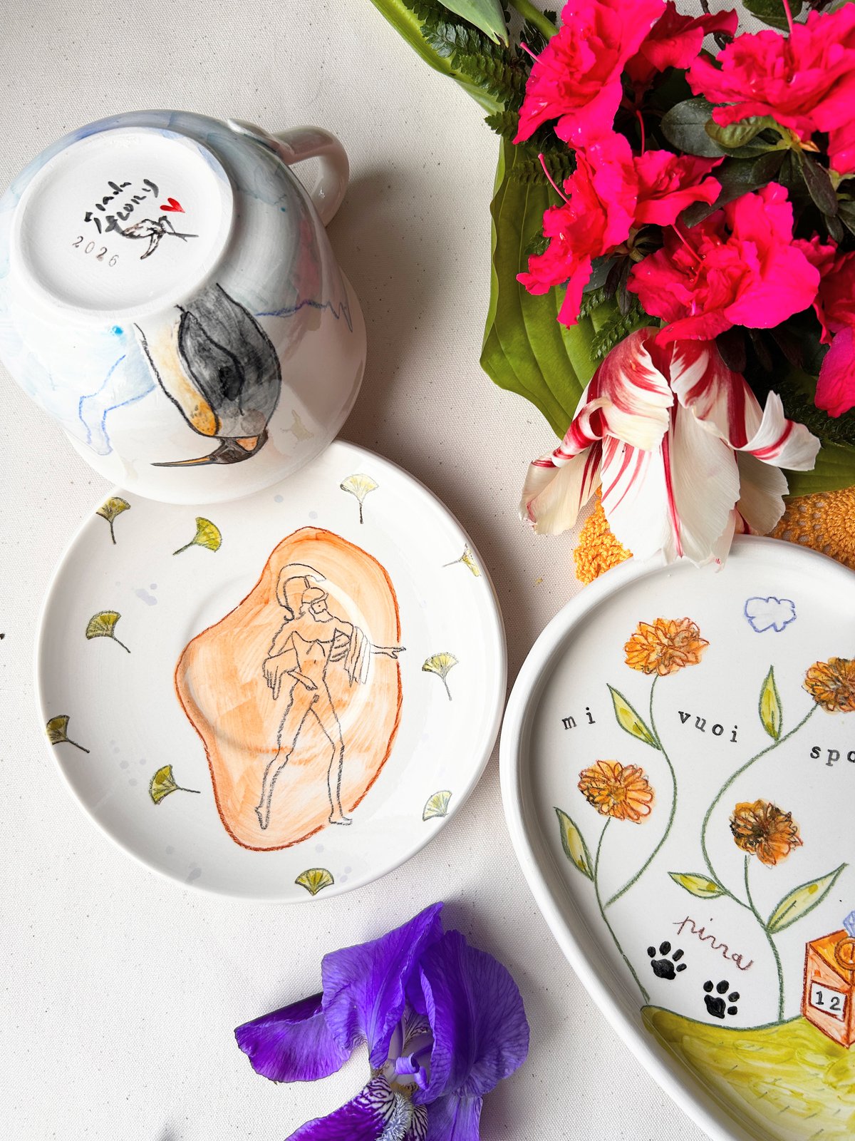 SET VASSOIO CUORE + 2 TAZZE CAFFELLATTE + 2 PORTATOVAGLIOLI