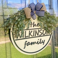 Image 1 of Round Family Name Door Hanger • Custom Last Name Sign • Handmade Wood Entryway Decor  