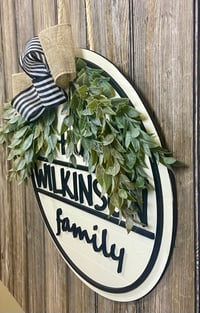 Image 2 of Round Family Name Door Hanger • Custom Last Name Sign • Handmade Wood Entryway Decor  