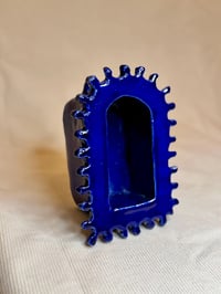 Image 2 of Cobalt Blue Ceramic Candle Lantern – Handmade Sculptural Tealight Holder with Arched Opening