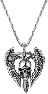 Image 4 of 👑The Armored Kingdom Skullblade of Valor Necklace-with Winged Sword and Skull Design 