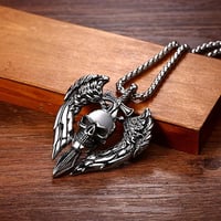 Image 5 of 👑The Armored Kingdom Skullblade of Valor Necklace-with Winged Sword and Skull Design 