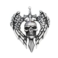 Image 7 of 👑The Armored Kingdom Skullblade of Valor Necklace-with Winged Sword and Skull Design 