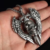 Image 9 of 👑The Armored Kingdom Skullblade of Valor Necklace-with Winged Sword and Skull Design 