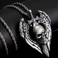 Image 10 of 👑The Armored Kingdom Skullblade of Valor Necklace-with Winged Sword and Skull Design 
