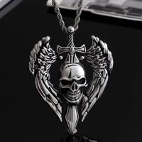 Image 11 of 👑The Armored Kingdom Skullblade of Valor Necklace-with Winged Sword and Skull Design 