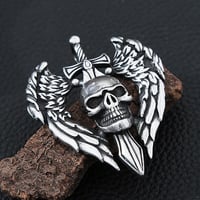 Image 12 of 👑The Armored Kingdom Skullblade of Valor Necklace-with Winged Sword and Skull Design 