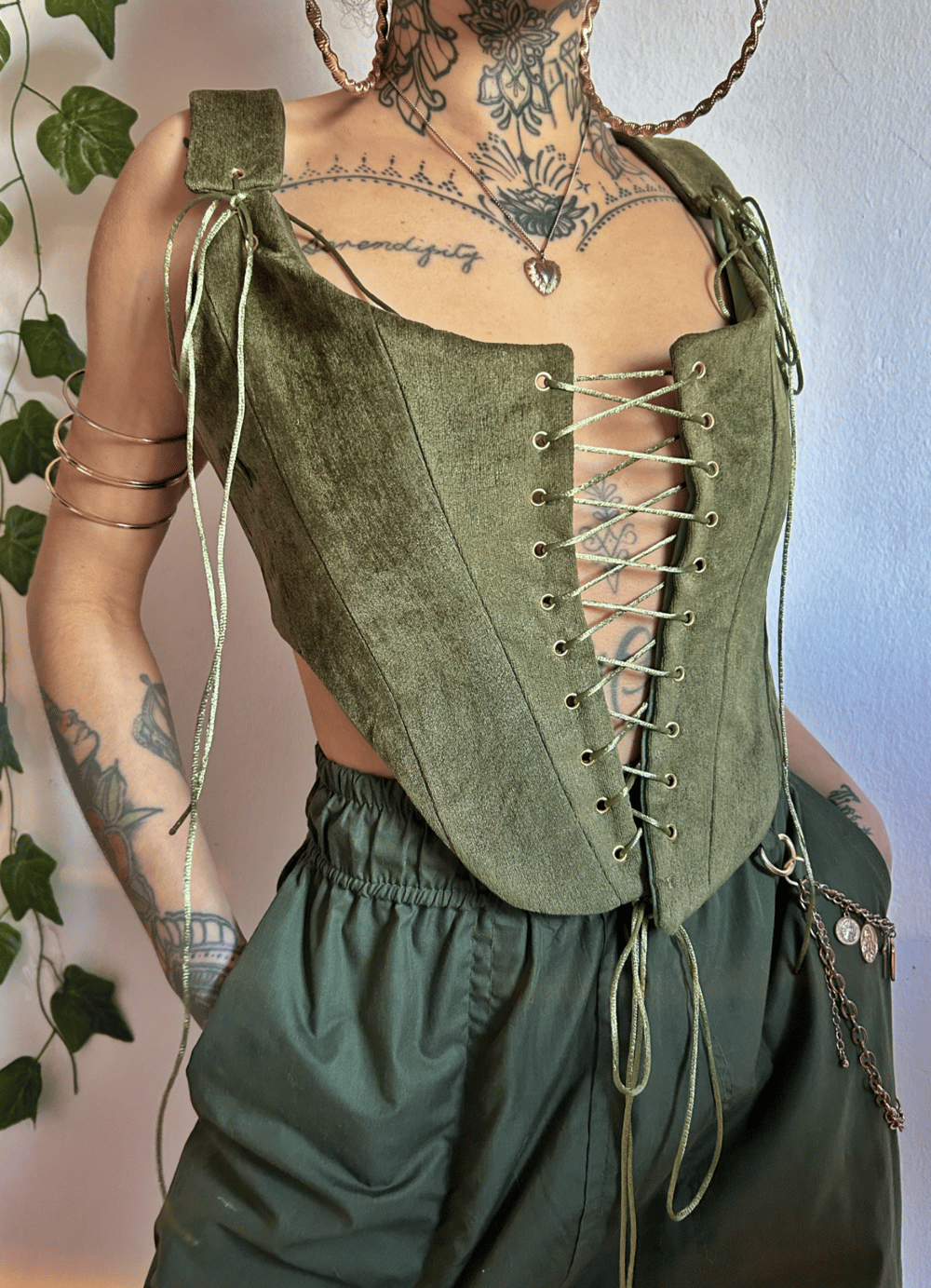 Image of green corduroy corset