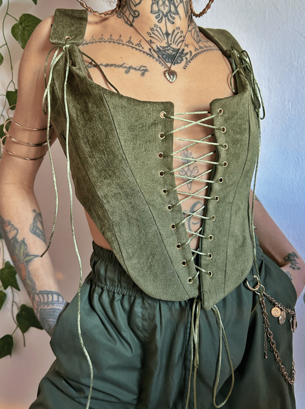 Image of green corduroy corset