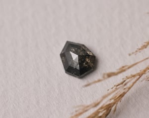 Image of 18ct yellow gold, Hexagonal Grey diamond Trilogy ring (LON239)