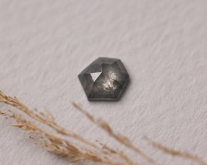 Image of 18ct yellow gold, Hexagonal Grey diamond Trilogy ring (LON239)