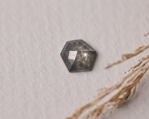 Image of 18ct yellow gold, Hexagonal Grey diamond Trilogy ring (LON239)