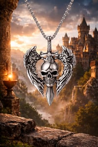 Image 1 of 👑The Armored Kingdom Skullblade of Valor Necklace-with Winged Sword and Skull Design 