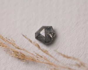 Image of 18ct yellow gold, Hexagonal Grey diamond Trilogy ring (LON239)