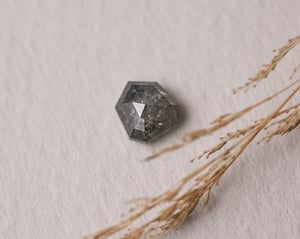 Image of 18ct yellow gold, Hexagonal Grey diamond Trilogy ring (LON239)