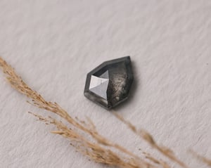 Image of 18ct yellow gold, Hexagonal Grey diamond Trilogy ring (LON239)