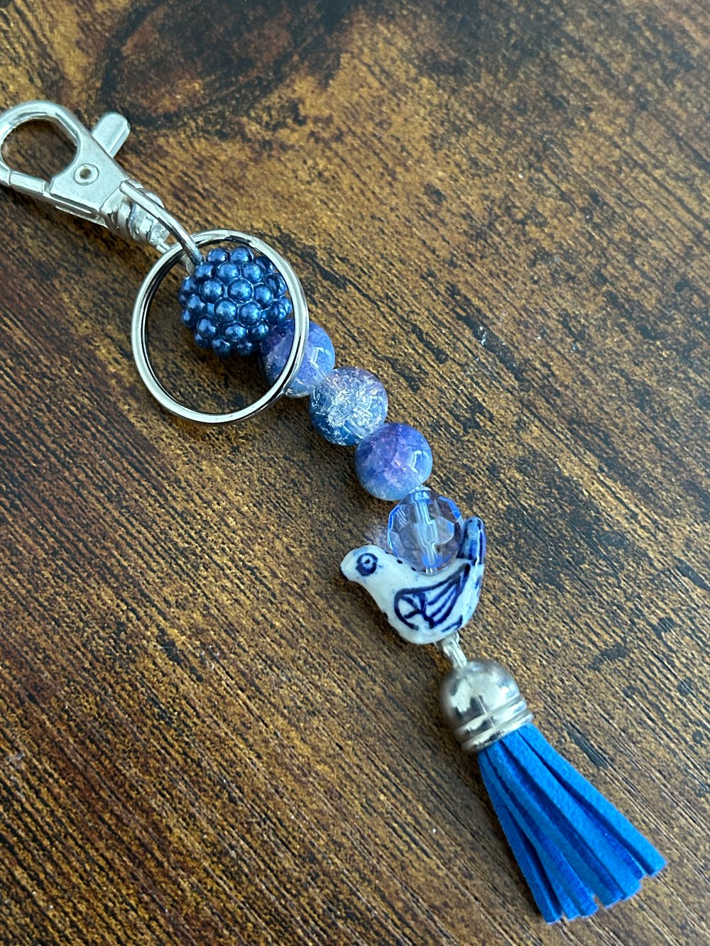 Image of Blue ceramic bird keyring