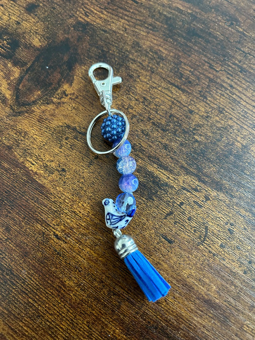 Image of Blue ceramic bird keyring