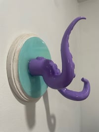 Image 2 of Double lilac tentacles on teal and white base jewelry holder