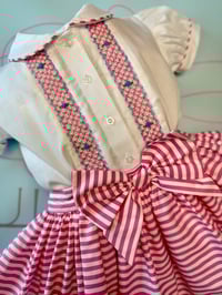 Image 2 of girls pink stripe smocked skirt set 