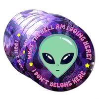 Image 2 of WTH Am I Doing Here Alien Glitter Sticker