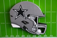 Image 9 of Dallas Cowboys Hand Crafted NFL 3D Wooden Team Helmet Wall Hanging Artwork. 
