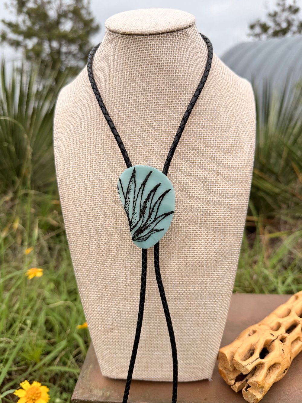 Image of Agave Stamp Kiln-Fired Glass Bolo Tie