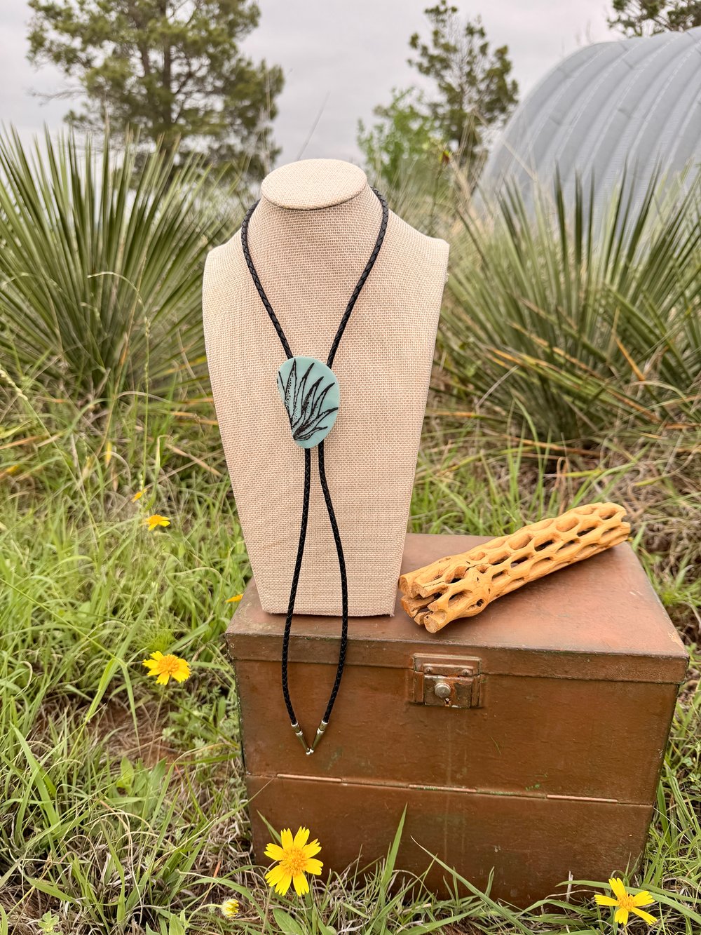 Image of Agave Stamp Kiln-Fired Glass Bolo Tie