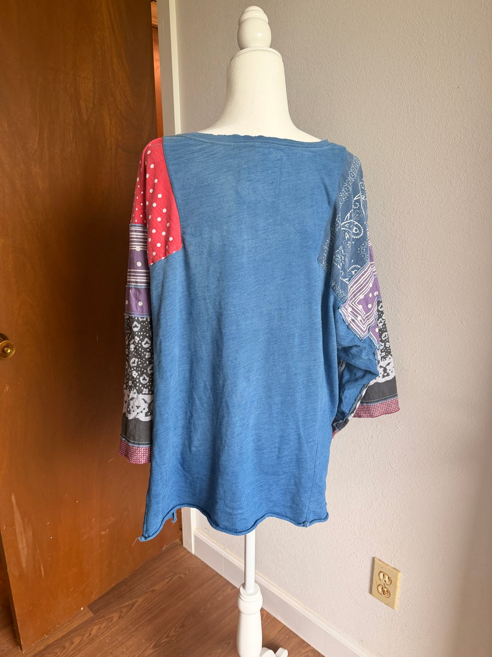 Image of Hand Stamped Free People Top — Scissor Tail Flycatcher & Bandana Sleeves