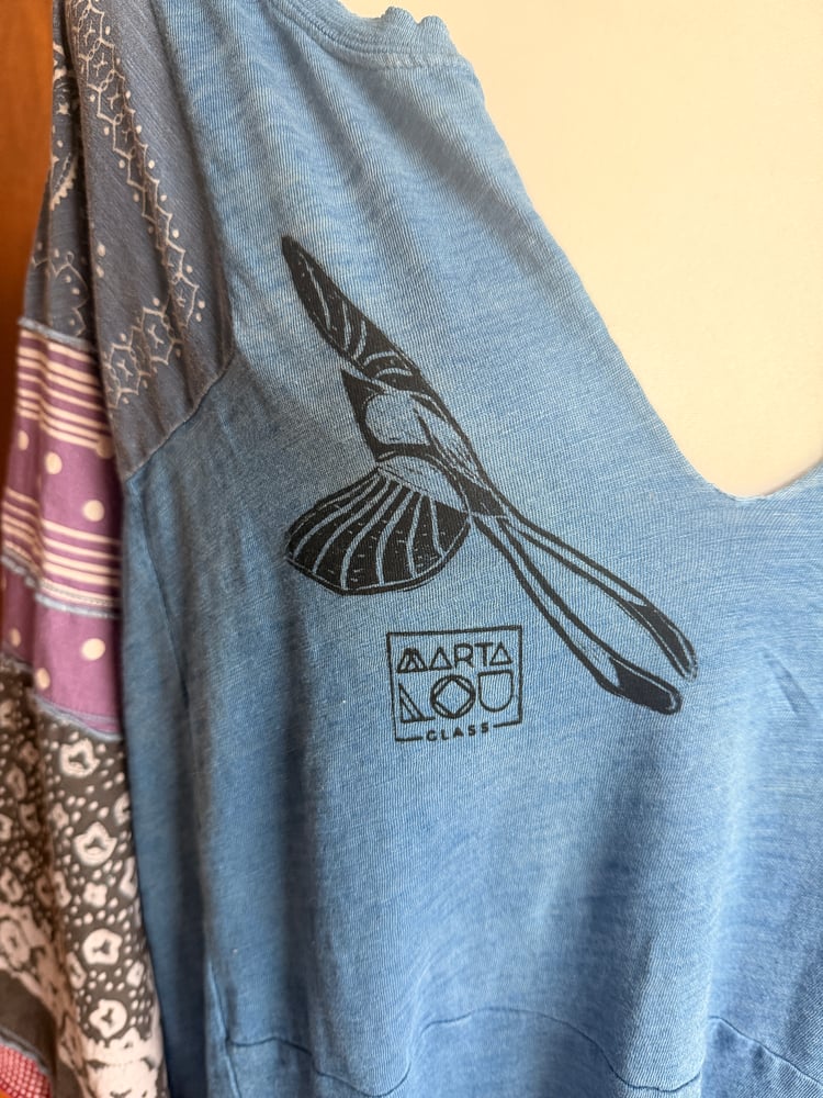 Image of Hand Stamped Free People Top — Scissor Tail Flycatcher & Bandana Sleeves