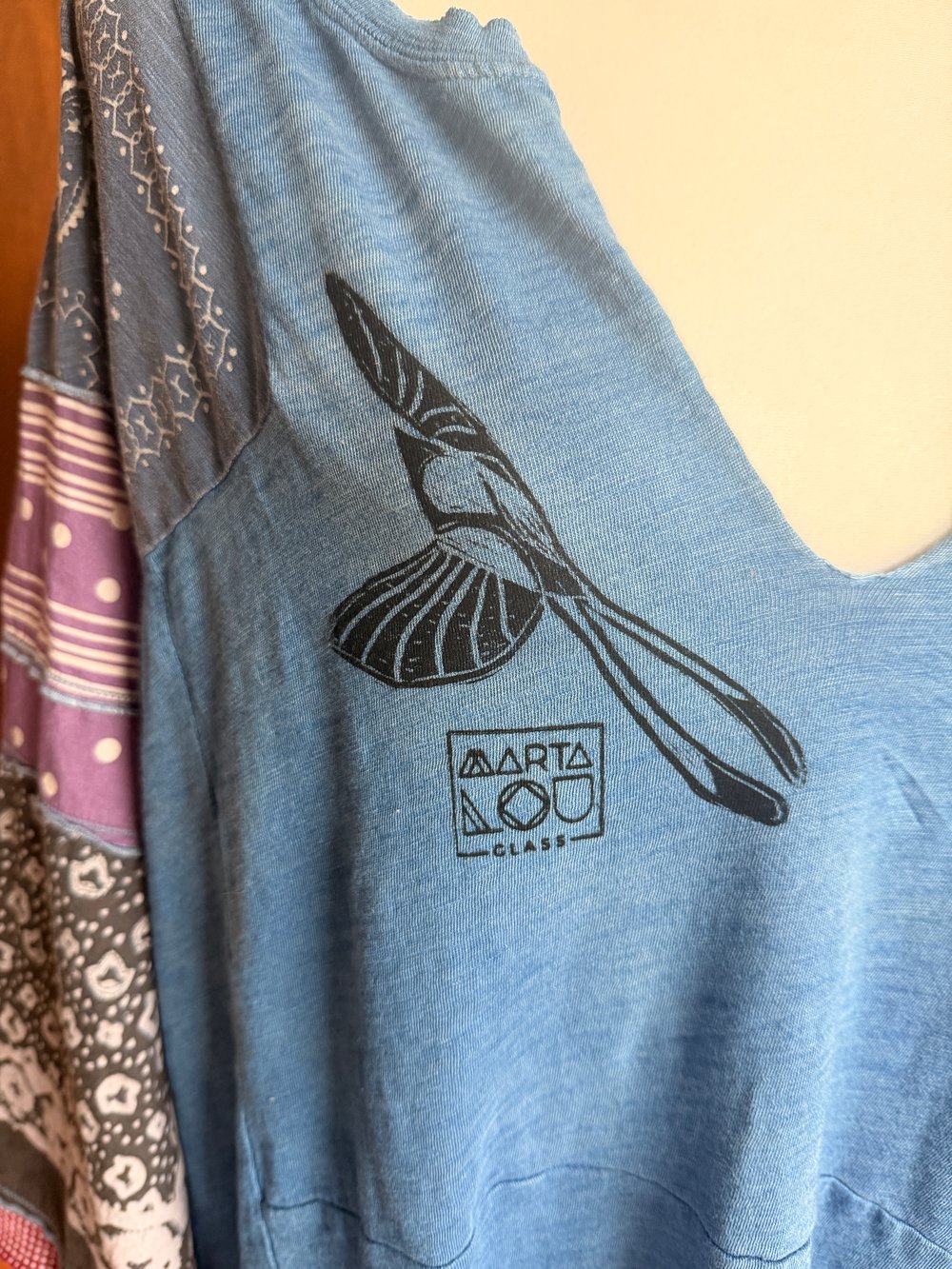 Image of Hand Stamped Free People Top — Scissor Tail Flycatcher & Bandana Sleeves