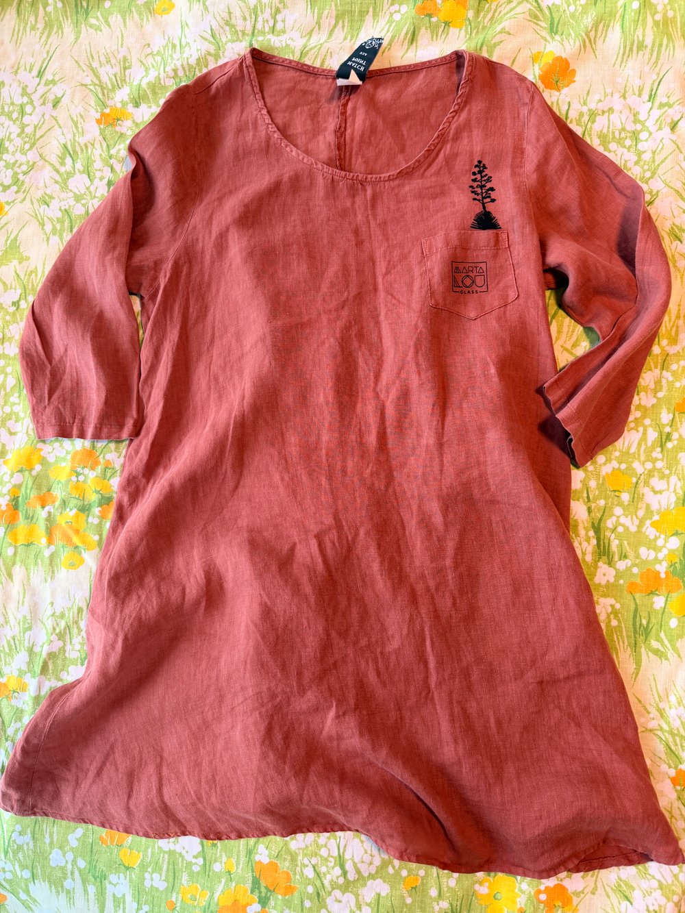 Image of Hand Stamped Linen Tunic Dress — Agave Bloom