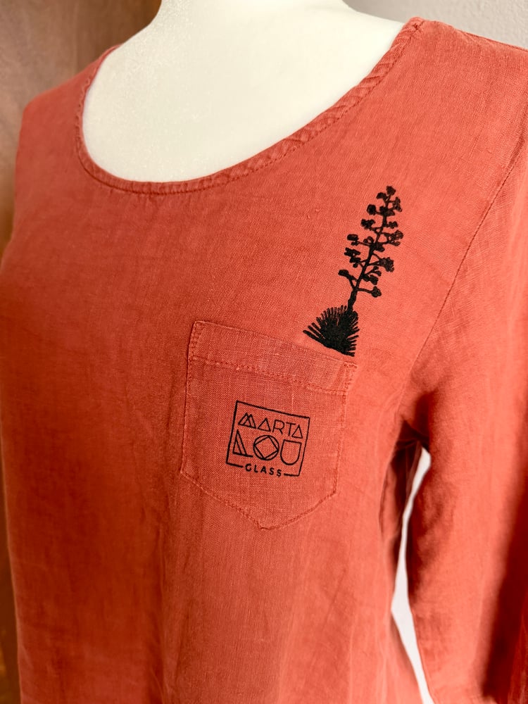 Image of Hand Stamped Linen Tunic Dress — Agave Bloom