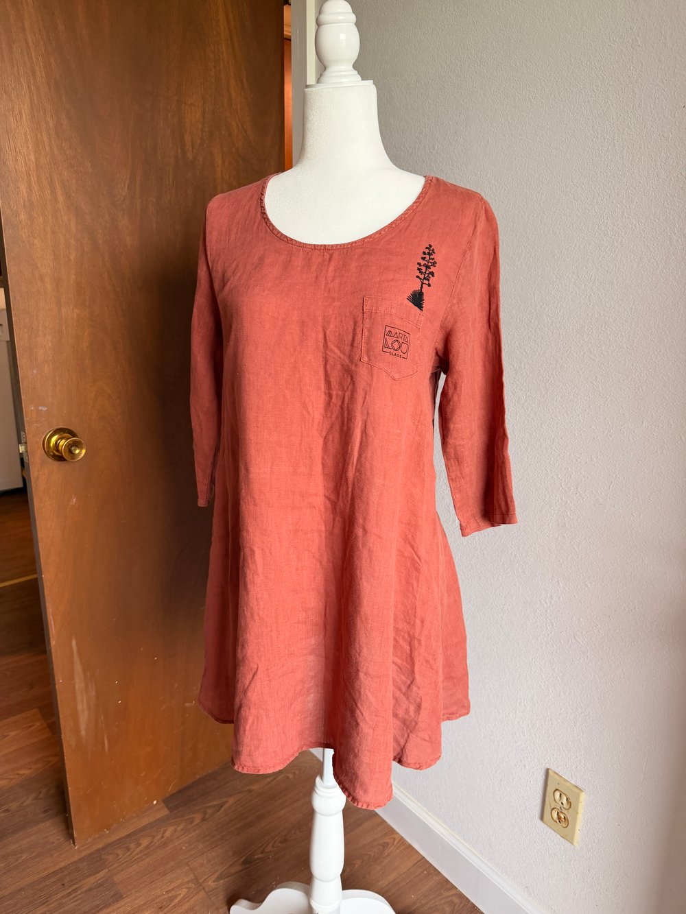 Image of Hand Stamped Linen Tunic Dress — Agave Bloom