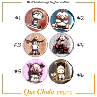 Image 2 of Farm Animal Button Pins or Magnets (1.5"), Pig, Donkey, Cat, Rooster, Lamb