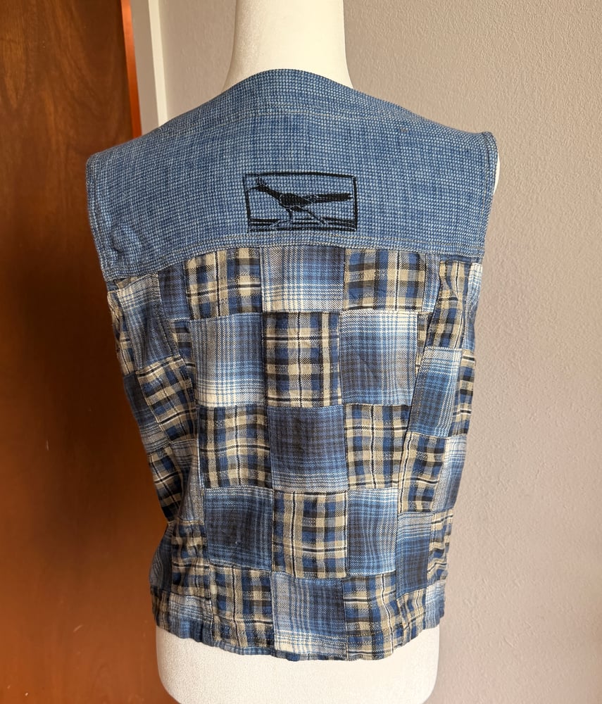 Image of Hand Stamped Patchwork Plaid Vest — Roadrunner
