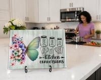 Image 1 of Kitchen Conversion Chart Glass Serving Tray with Stand