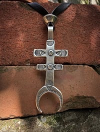 Image 3 of WL&A Old Style Medicine Isleta Cross Pendant with Silver Half Dollar Pearl - Size 4.25in x 2in