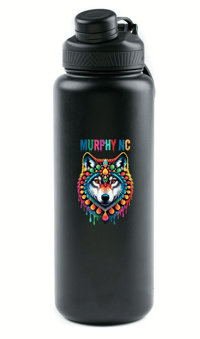 MURPHY MERCH "WOLF" 40 oz Black Stainless Steel Double Wall Water Bottle