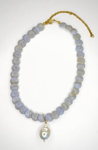 Image 3 of Blue Lace Agate Discs with Baroque Pearl