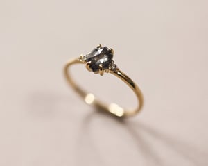 Image of 18ct yellow gold, Hexagonal Grey diamond Trilogy ring (LON239)