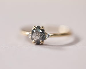 Image of 18ct yellow gold, Hexagonal Grey diamond Trilogy ring (LON239)
