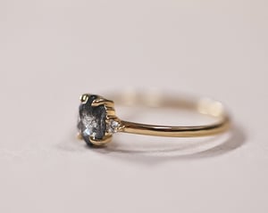 Image of 18ct yellow gold, Hexagonal Grey diamond Trilogy ring (LON239)