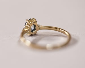 Image of 18ct yellow gold, Hexagonal Grey diamond Trilogy ring (LON239)