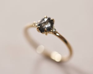 Image of 18ct yellow gold, Hexagonal Grey diamond Trilogy ring (LON239)