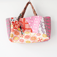 Image 1 of vintage double knit patchwork COURTNEYCOURTNEY vintage fabric tote bag mini charm totes