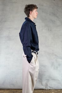 Image 2 of Eton Collar Shirt Linen - Navy