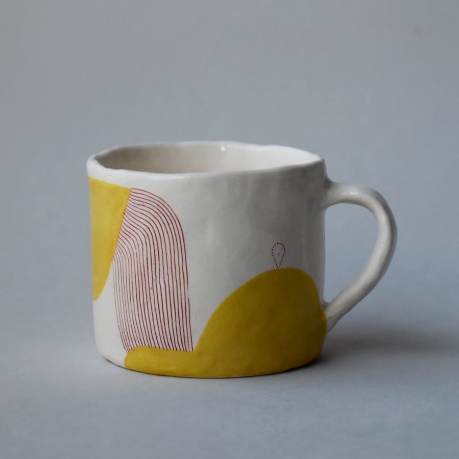 Image of Yellow Abstract Double Esspresso Cup